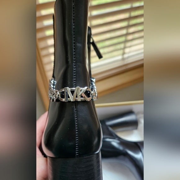 Michael Kors Black Leather Ankle Boots with Chain Detail - Picture 2 of 4